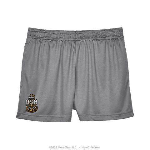 "Embroidered Anchor" Ladies Performance Shorts - Grey