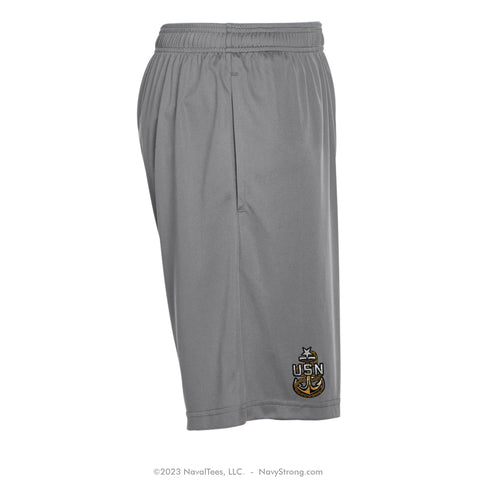"Embroidered SCPO Anchor" Performance Shorts - Grey