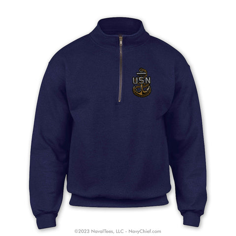 "Embroidered Anchor" Quarter Zip Sweatshirt - Navy