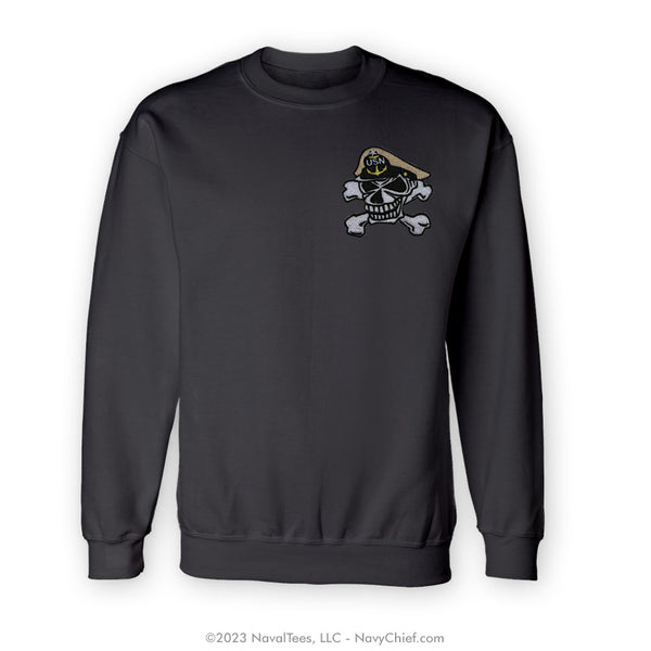 "Embroidered Skull" Crewneck Sweatshirt Black