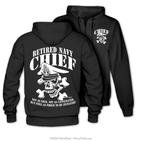 "Retired Skull & Crossbones" Zippered Hooded Sweatshirt - Black
