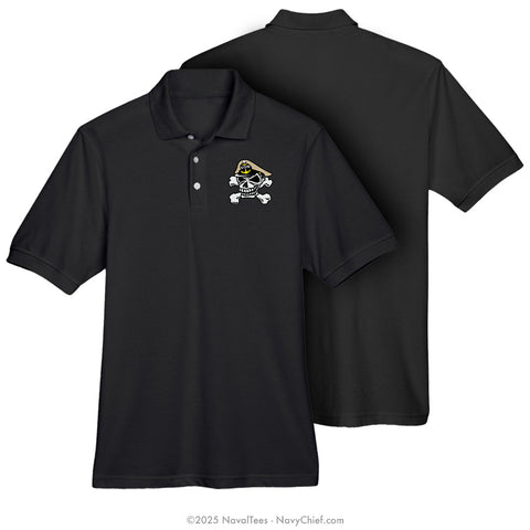 "Embroidered SCPO Skull" Performance Polo | Black