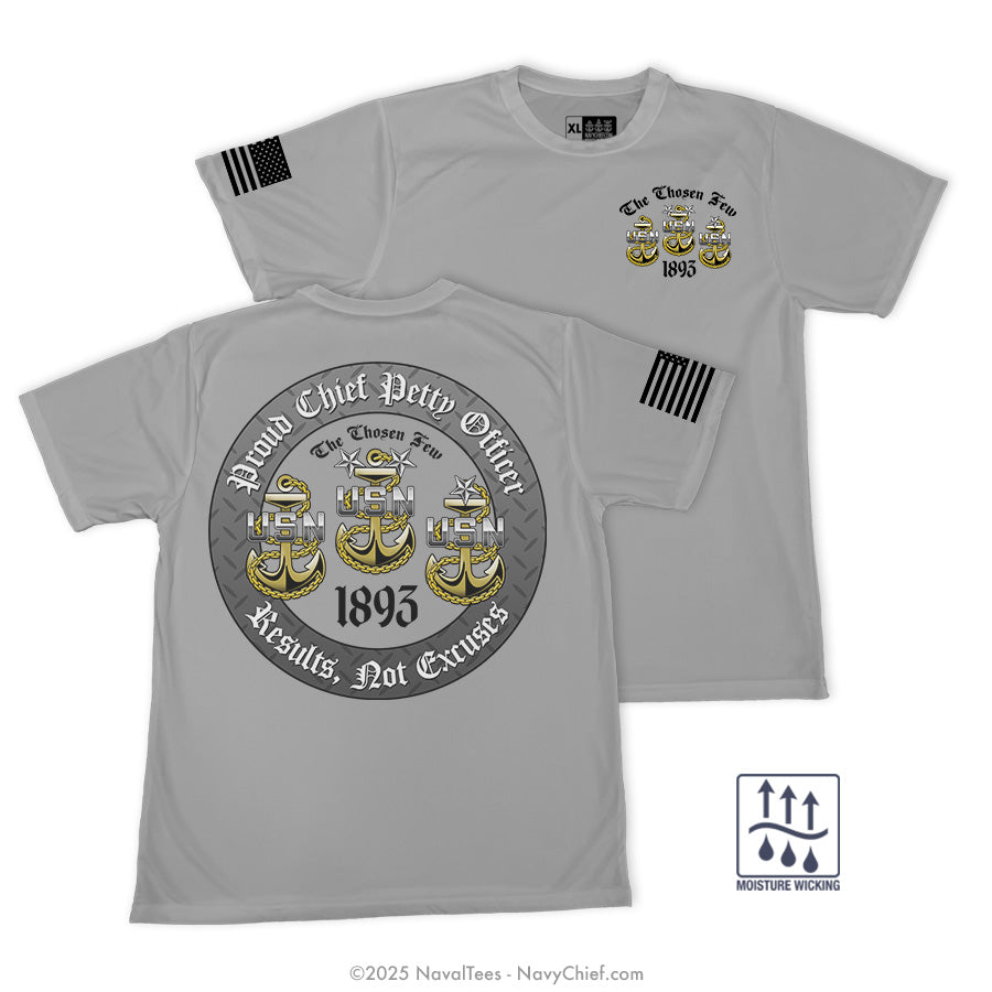 "Proud Navy Chief" Wicking Tee | Silver