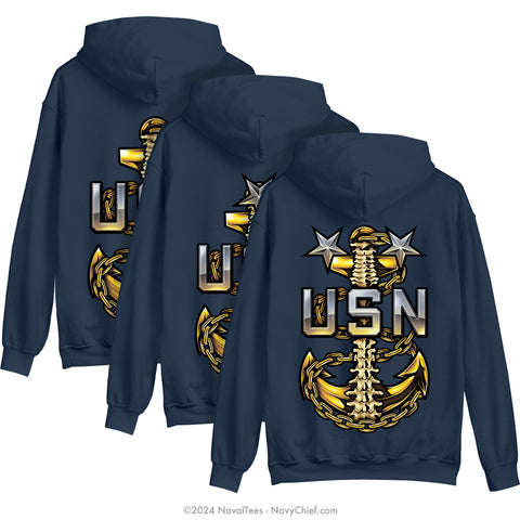 "Anchor Backbone" Hooded Sweatshirt | Navy