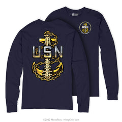 "Anchor Backbone" Long Sleeve Tee | Navy