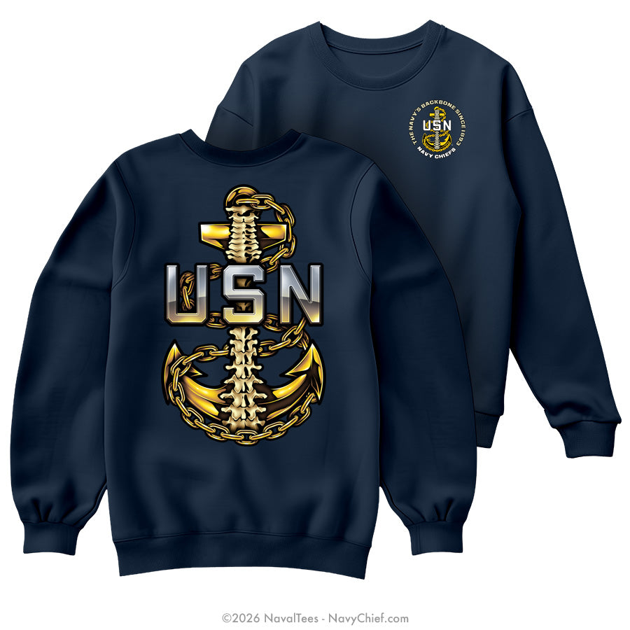 "Anchor Backbone" Crewneck Sweatshirt | Navy