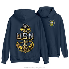 "Anchor Backbone" Hooded Sweatshirt | Navy