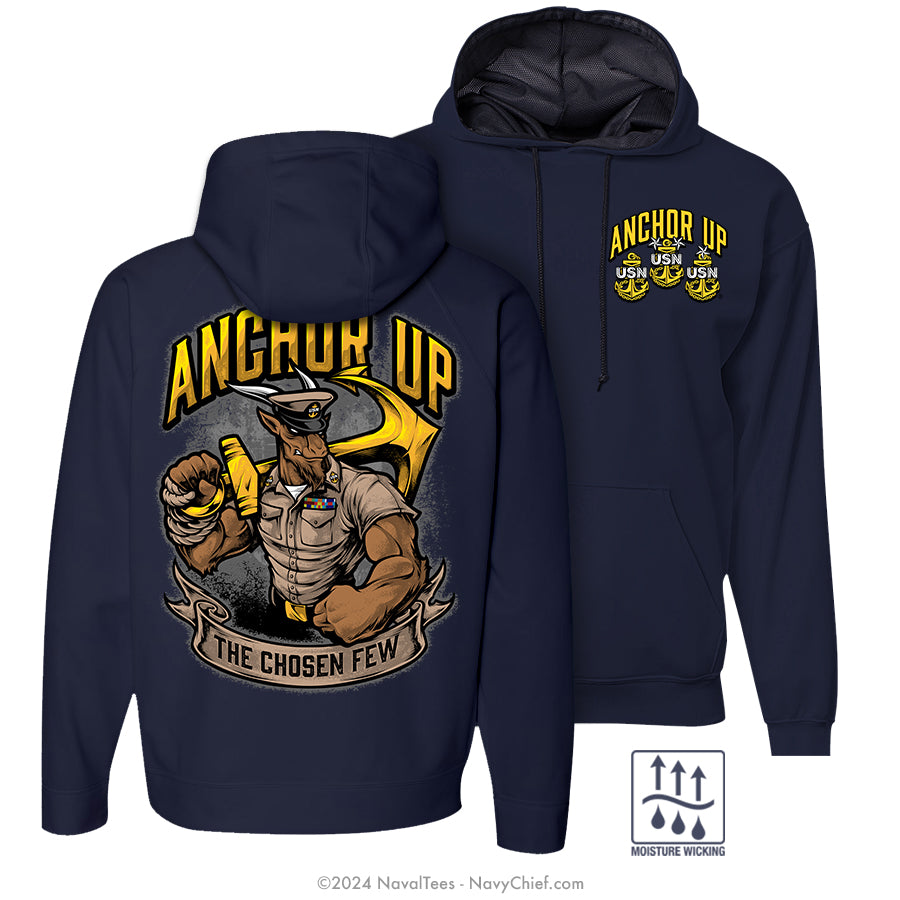 "Anchor Up Goat" Moisture Wicking Hooded Sweatshirt - Navy