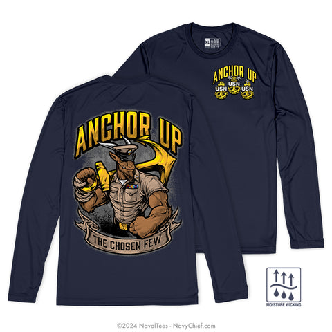 "Anchor Up Goat" Moisture Wicking Long Sleeve Tee - Navy