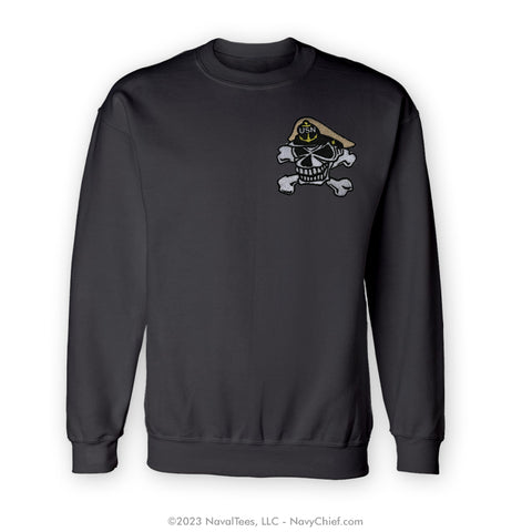 "Embroidered Skull" Crewneck Sweatshirt - Black