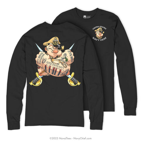 "Tattooed Popeye" Long Sleeve Tee | Black