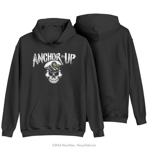 "Anchor Up Skull" Hooded Sweatshirt | Black