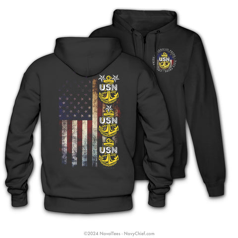 "Chief Flag" Zippered Hooded Sweatshirt | Black