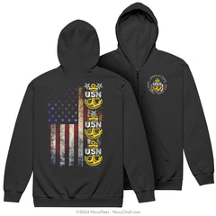 "Chief Flag" Zippered Hooded Sweatshirt | Black