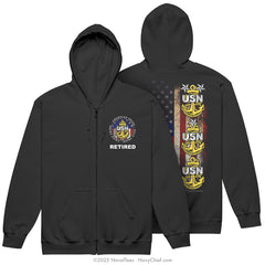 "Chief Flag" Zippered Hooded Sweatshirt | Black