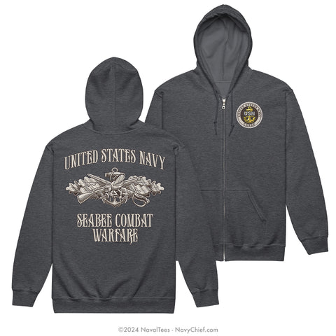 CPO "Seabee Combat Warfare" Zippered Hoodie | Dark Heather