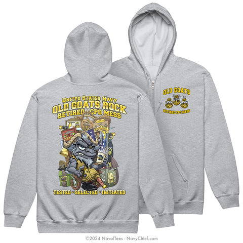 "Old Goats Rock" Zippered Hooded Sweatshirt | Grey