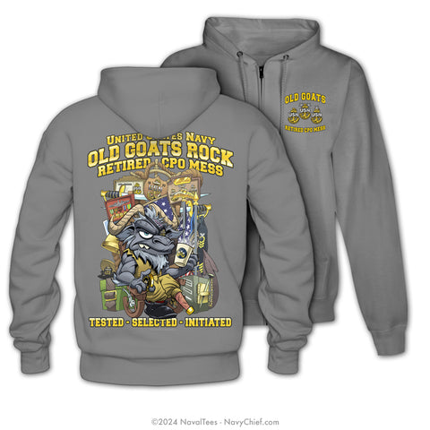"Old Goats Rock" Zippered Hooded Sweatshirt - Grey