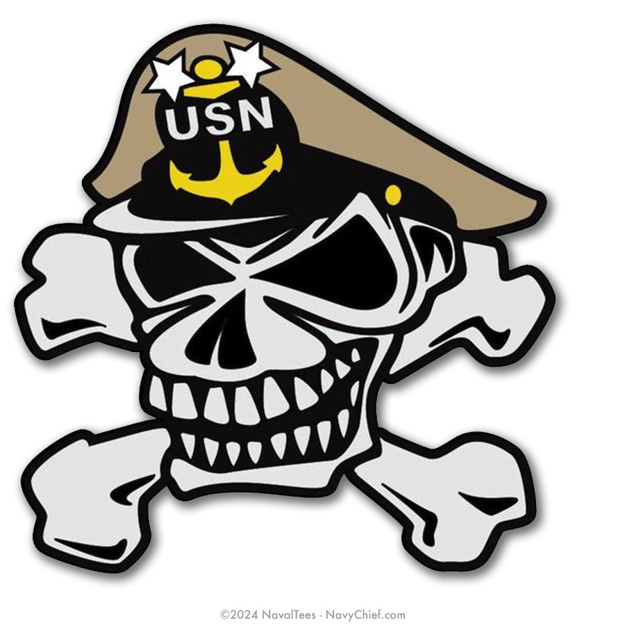 "Navy Master Chief Skull and Crossbones" Color Vinyl Window Sticker