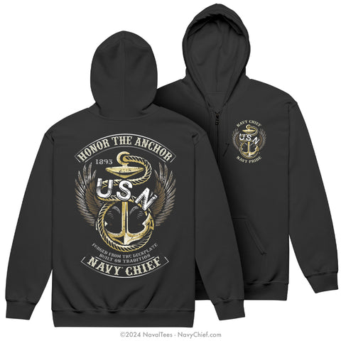 "Honor the Anchor" Zipper Hoodie | Black