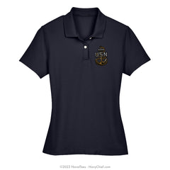 Ladies "Embroidered Anchor" Polo -Navy