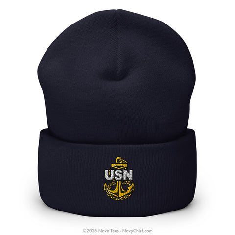 "Embroidered Anchor" Cuffed Beanie - Navy