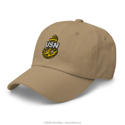 "Embroidered Anchor" Classic Dad Hat - Khaki
