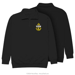 "Embroidered Anchor" Quarter Zip Sweatshirt | Black