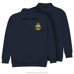 "Embroidered Anchor" Quarter Zip Sweatshirt | Navy