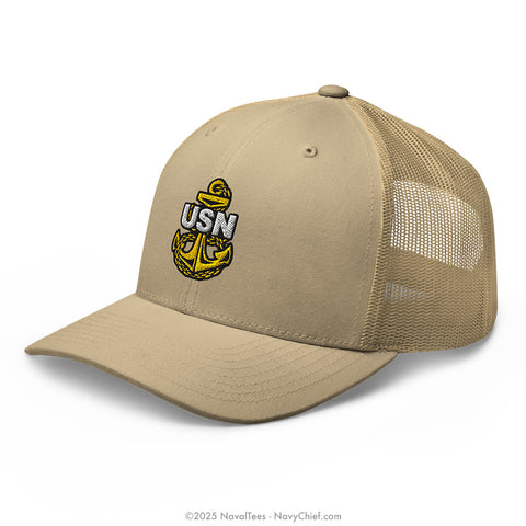 "Embroidered Anchor" Trucker Hat - Khaki