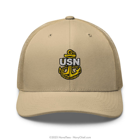 "Embroidered Anchor" Trucker Hat - Khaki