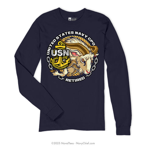 "CPO Goat Retired" Long Sleeve Tee | Navy