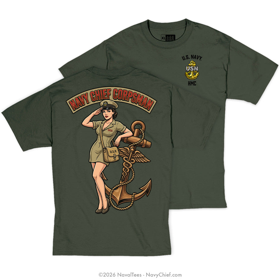 "Chief Corpsman Pinup" Tee | Military Green