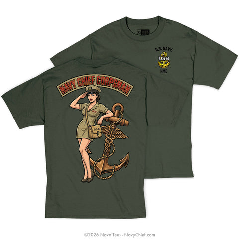 "Chief Corpsman Pinup" Tee | Military Green