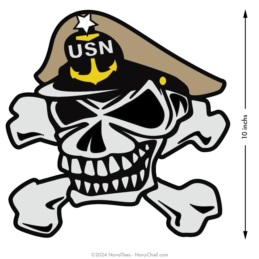 "Navy Senior Chief Skull and Crossbones" Color Vinyl Window Sticker