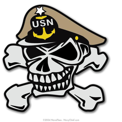 "Navy Senior Chief Skull and Crossbones" Color Vinyl Window Sticker
