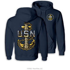 "Anchor Backbone" Hooded Sweatshirt | Navy