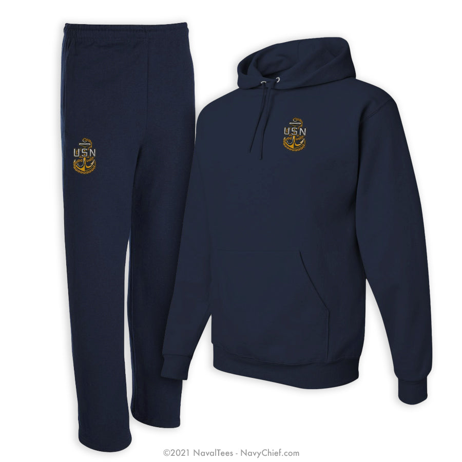 "Embroidered Anchor" Combo Sweats - Navy