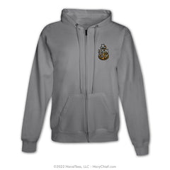 "Embroidered Anchor" Zippered Hooded Sweatshirt - Gray