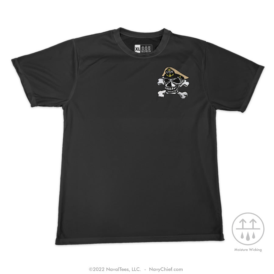 "Embroidered Skull" Wicking Tee - Black