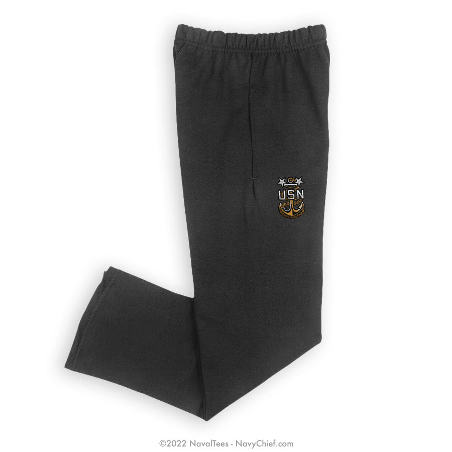 "Embroidered Anchor" Sweatpants - Black