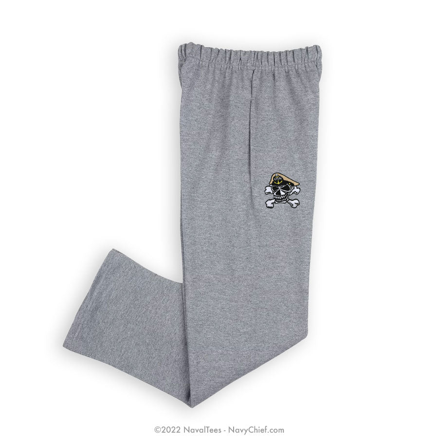 "Embroidered Skull" Sweatpants - Grey