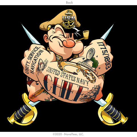 "Tattooed Popeye" Zippered Hoodie | Black