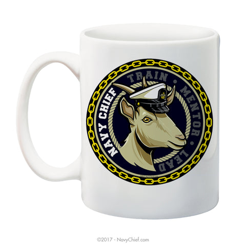 "Train-Mentor-Lead" Female Goat - 15 oz Coffee Mug - NavyChief.com - Navy Pride, Chief Pride.