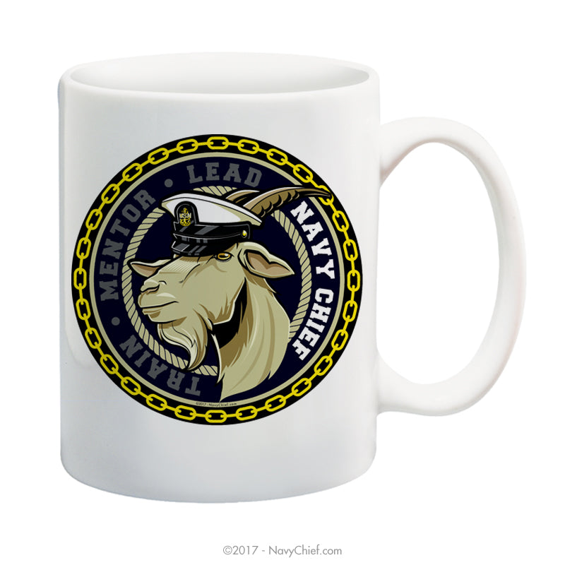 "Train-Mentor-Lead" Male Goat - 15 oz Coffee Mug - NavyChief.com - Navy Pride, Chief Pride.