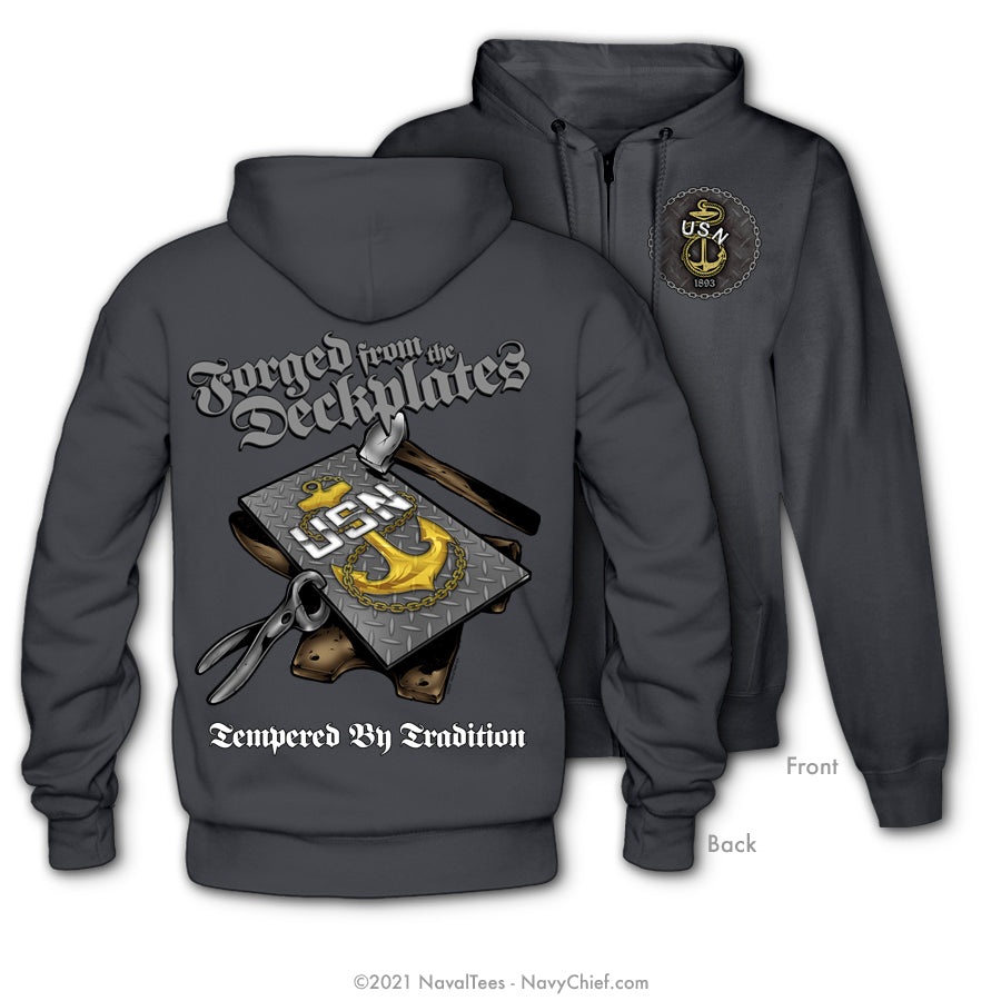 "Tempered by Tradition" Zippered Hooded Sweatshirt - Charcoal