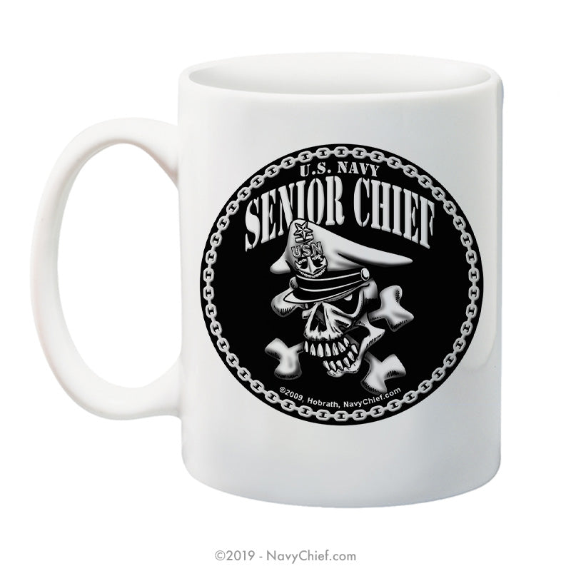 "Senior Chief Skull and Crossbones" - 15 oz Coffee Mug - NavyChief.com - Navy Pride, Chief Pride.
