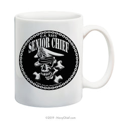 "Senior Chief Skull and Crossbones" - 15 oz Coffee Mug - NavyChief.com - Navy Pride, Chief Pride.