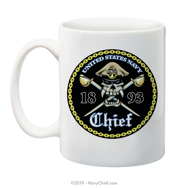 "Chief Skull Cutlass" - 15 oz Coffee Mug - NavyChief.com - Navy Pride, Chief Pride.