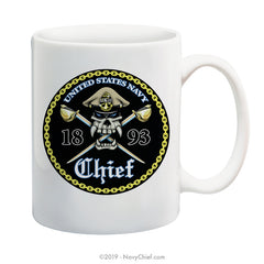 "Chief Skull Cutlass" - 15 oz Coffee Mug - NavyChief.com - Navy Pride, Chief Pride.